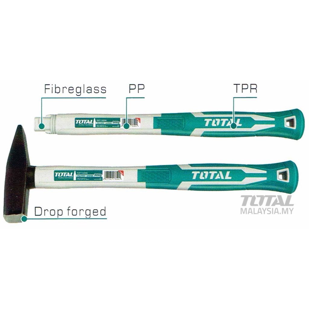TOTAL MACHINIST HAMMER FIBREGLASS HANDLE WITH RUBBER COATING (500G) THT715006