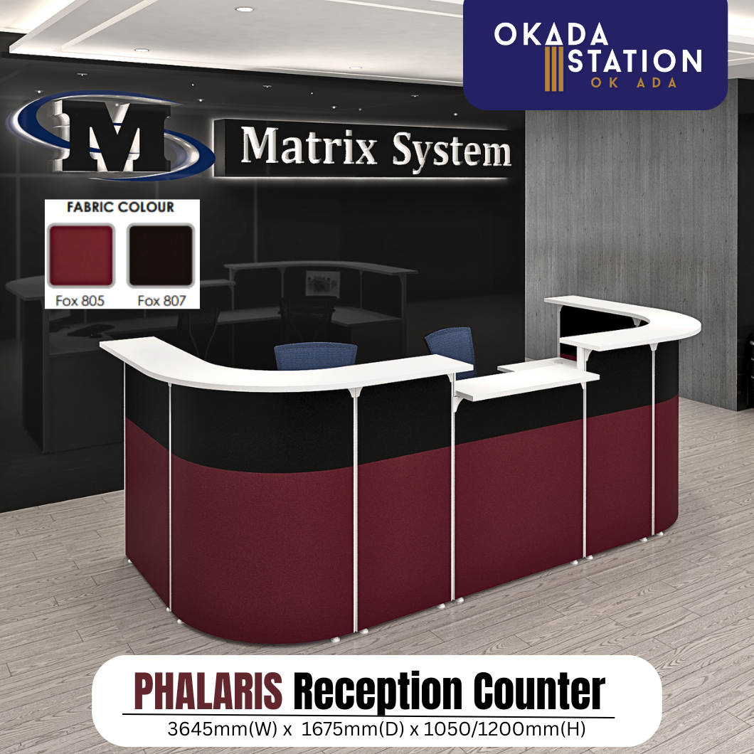 PHALARIS RECEPTION COUNTER (3645(W) x 1675(D) x 1050/1200(H)MM) / FOX / MATRIX SYSTEM / RECEPTION TABLE / CASHIER COUNTER / RECEPTIONIST TABLE / RECEPTION DESK / COUNTER TABLE / OFFICE COUNTER / MEJA PENYAMBUT TETAMU / MEJA KAUNTER / PHALARIS