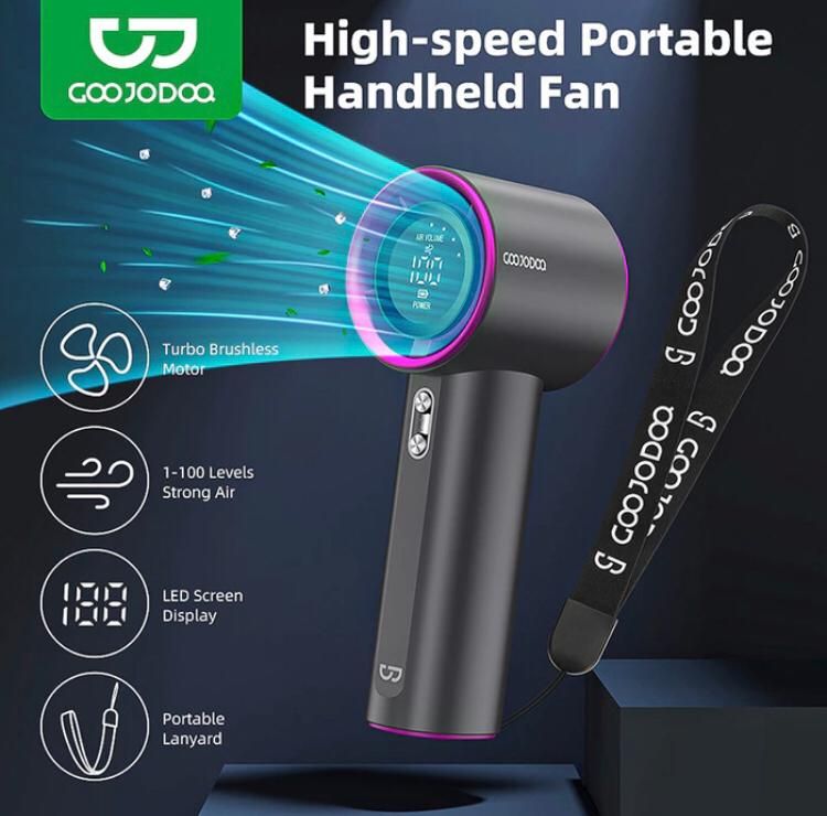 Goojodoq Mini High Speed Fan Stepless Speed Adjustment Maximum Wind Speed 9m/s Portable Handheld Fan