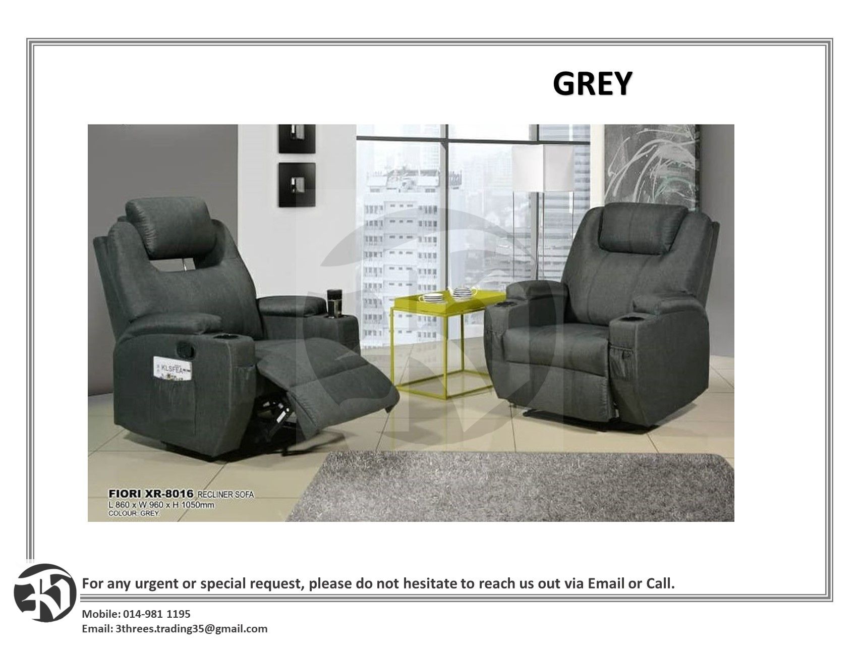 Modern Design Recliner Sofa (L860 x W960 x H1050 MM)