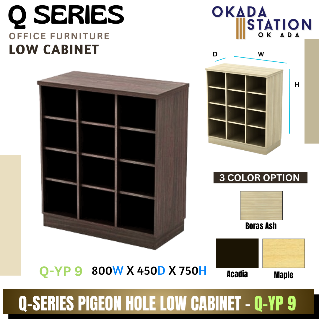 VS Q SERIES 12 HOLE PIGEON HOLE LOW CABINET - (Q-YP 9) / Q SERIES / WOODEN CABINET / LOW CABINET / NO DOOR CABINET / OPEN SHELF / PIGEON HOLE CABINET / 12 HOLE CABINET / CABINET / KABINET