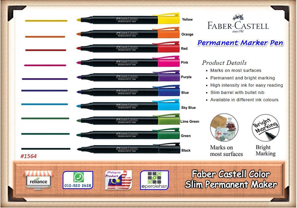 Faber Castell Permanent Marker / Permanent Marker Pen Multi Color # Slim Barrel With Bullet Nib # Bright Ink Marking # Quick Drying # Water Resistant # Faber Castell 1564 # RS2464 ( KTT : 1 Batang )
