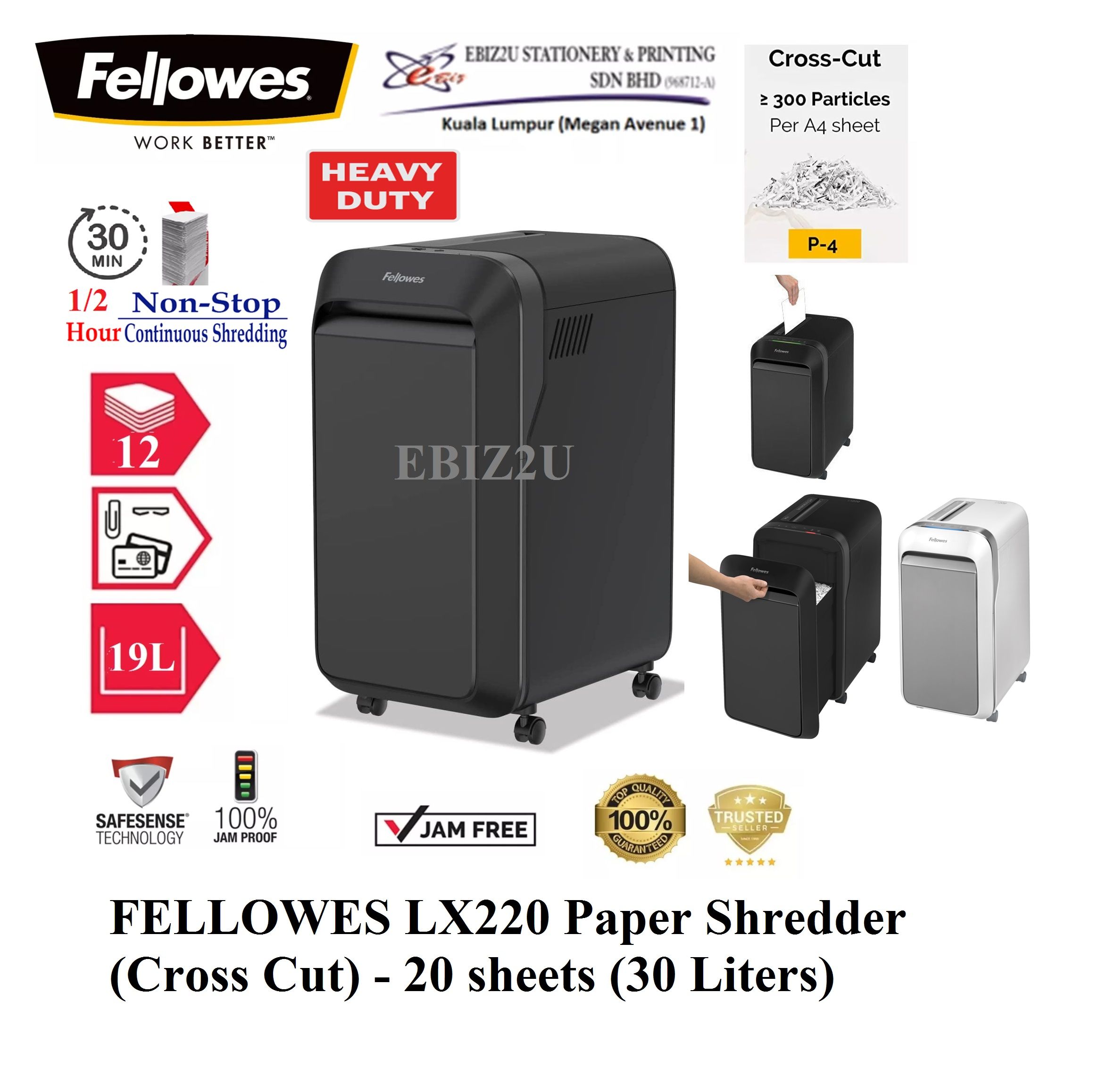 FELLOWES LX220 Paper Shredder (Micro Cut - 4x12mm) - 20 sheets (30 Liters) (30 mins Non Stop Paper Shredder, Shredder Machine, A4 Paper Shredder, Office Shredder, Mesin Penghancur Kertas, Heavy Duty Shredder, Heavy Duty Paper Shredder)