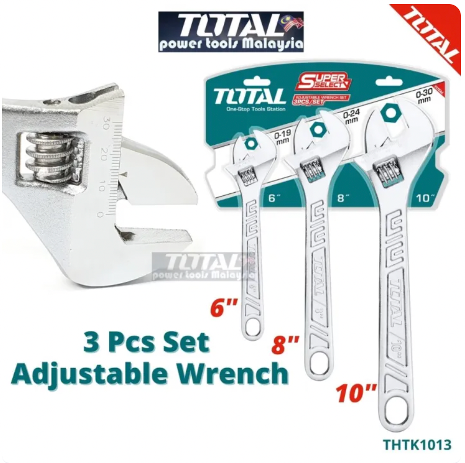 TOTAL 3 pcs Adjustable Wrench Set 6mm 8mm 10mm 活动扳手 - THTK1013