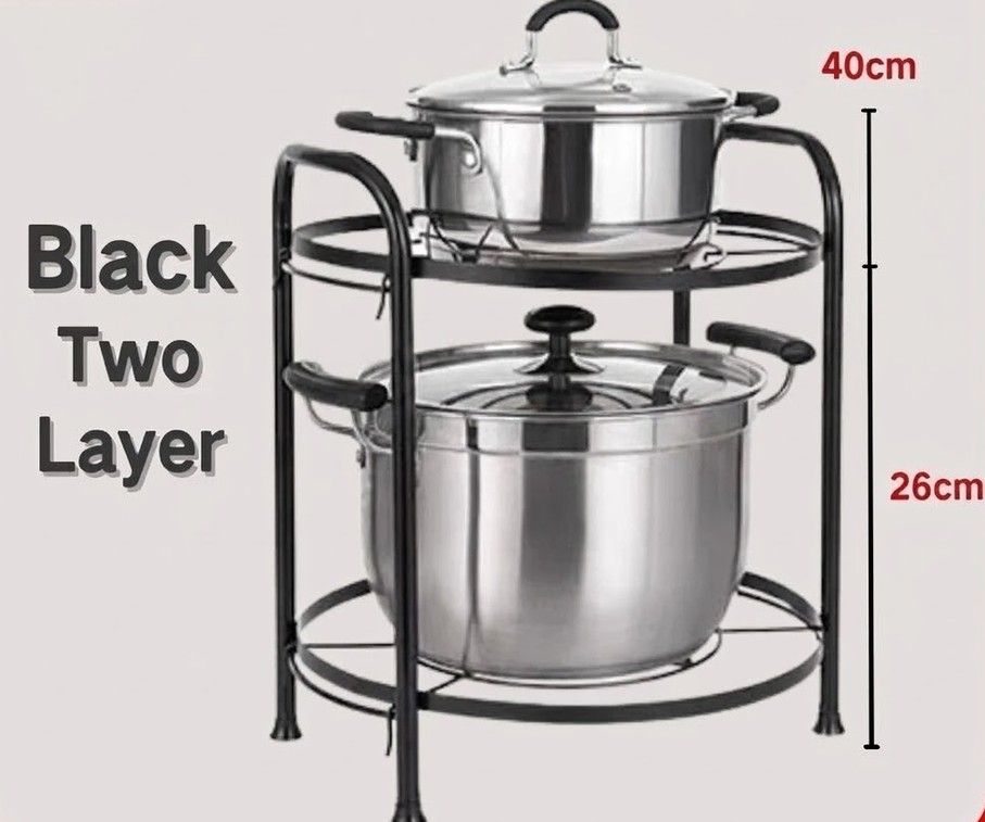 3/4/5 floor shelf kitchen floor multi-layer microwave oven storage rack Black-1 set 2 layer storage rack-KKK