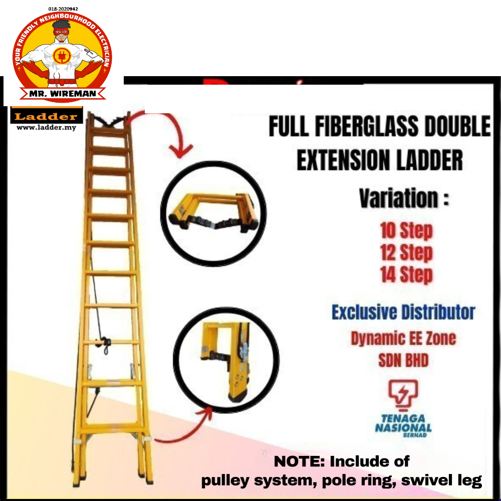 Winner Ladder (FFGD) FULL FIBERGLASS DOUBLE EXTENSION LADDER LD401