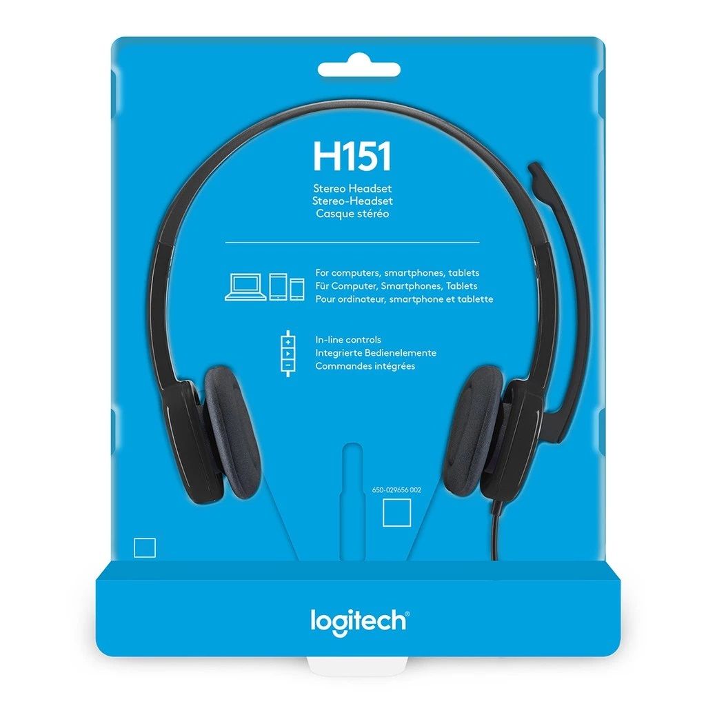Logitech H151 Wired Headset, Stereo Headphones with Rotating Noise-Cancelling Microphone, 3.5 mm Audio Jack