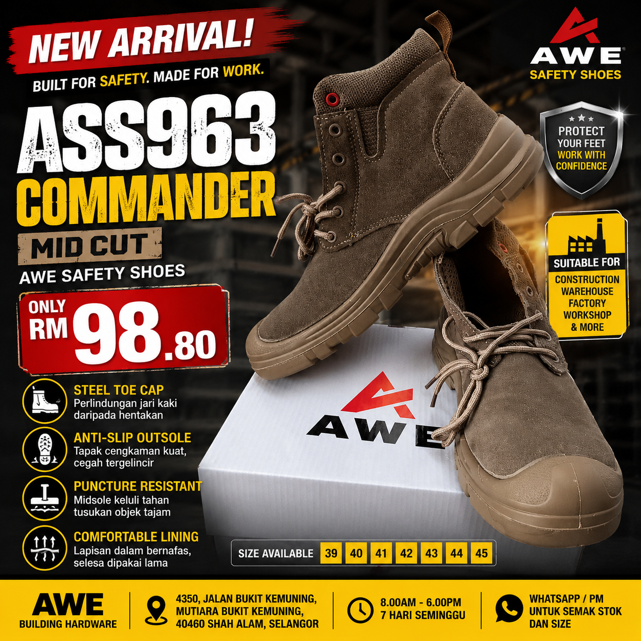 UK5-10-ASS963 Commander Mid Cut AWE Safety Shoes