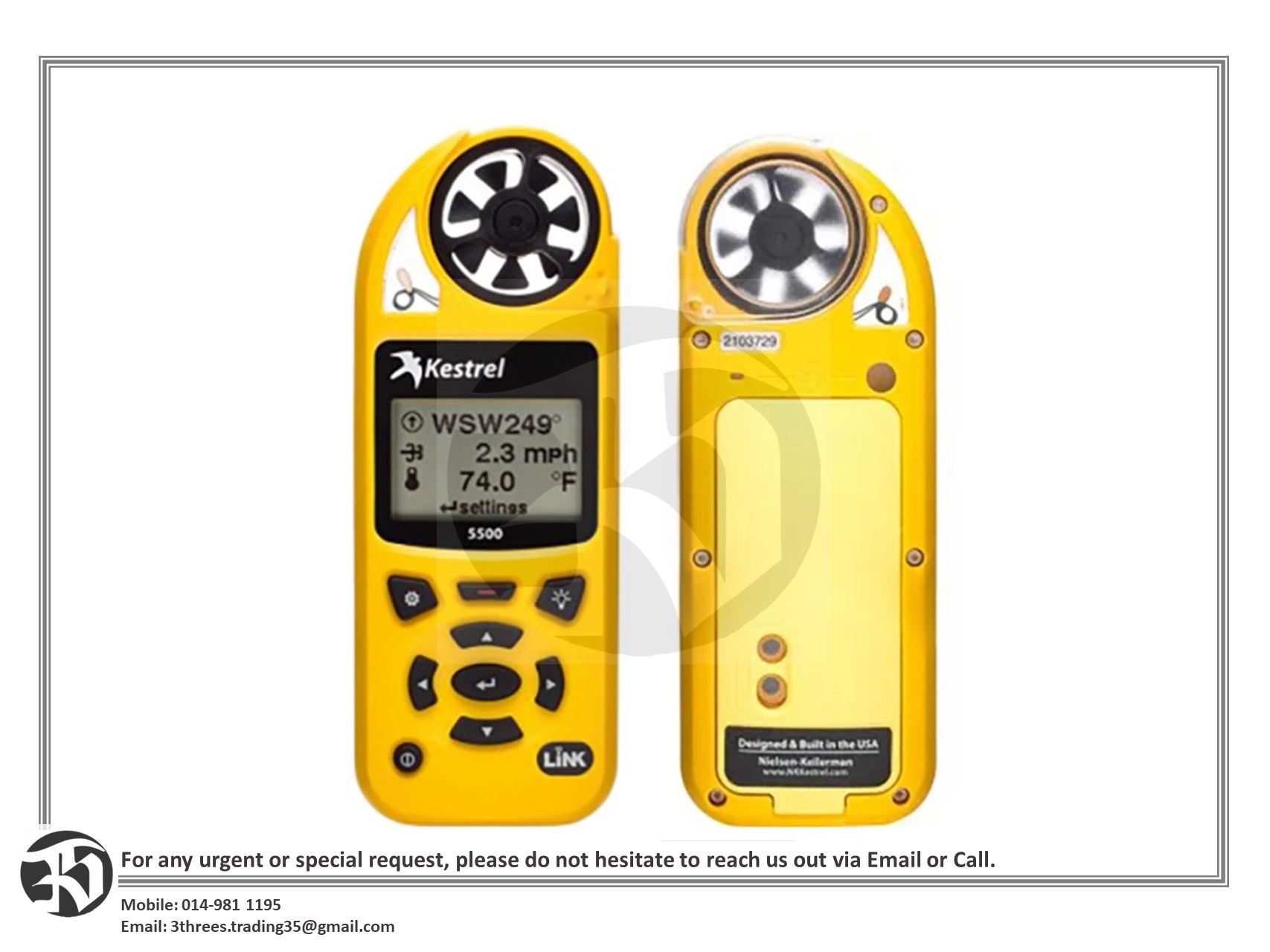 KESTREL 0855LVYEL Impeller Anemometer