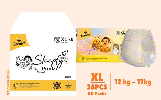 Beenies Sleepfy Pants – 6 Packs per Carton | Baby Diaper Pants (M / L / XL / XXL) 11307 XL-Pants 1Ctn SL-11355-11358