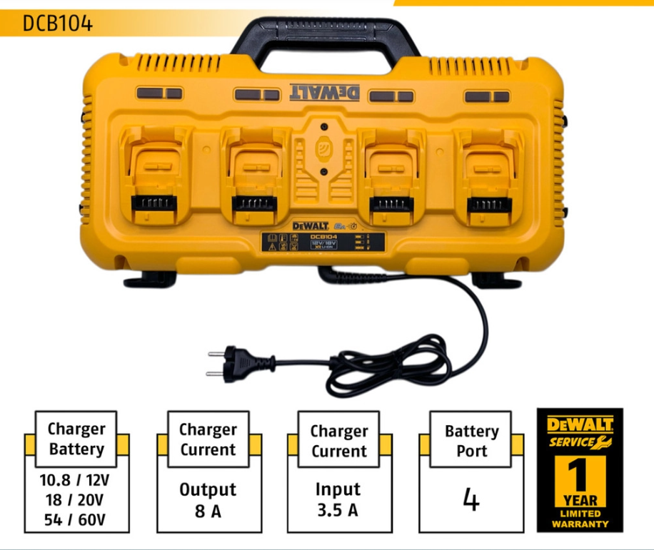 DEWALT DCB104-QW 10.8V ~ 60V CHARGER, 4 PORT, 8.0A ( DCB104 )