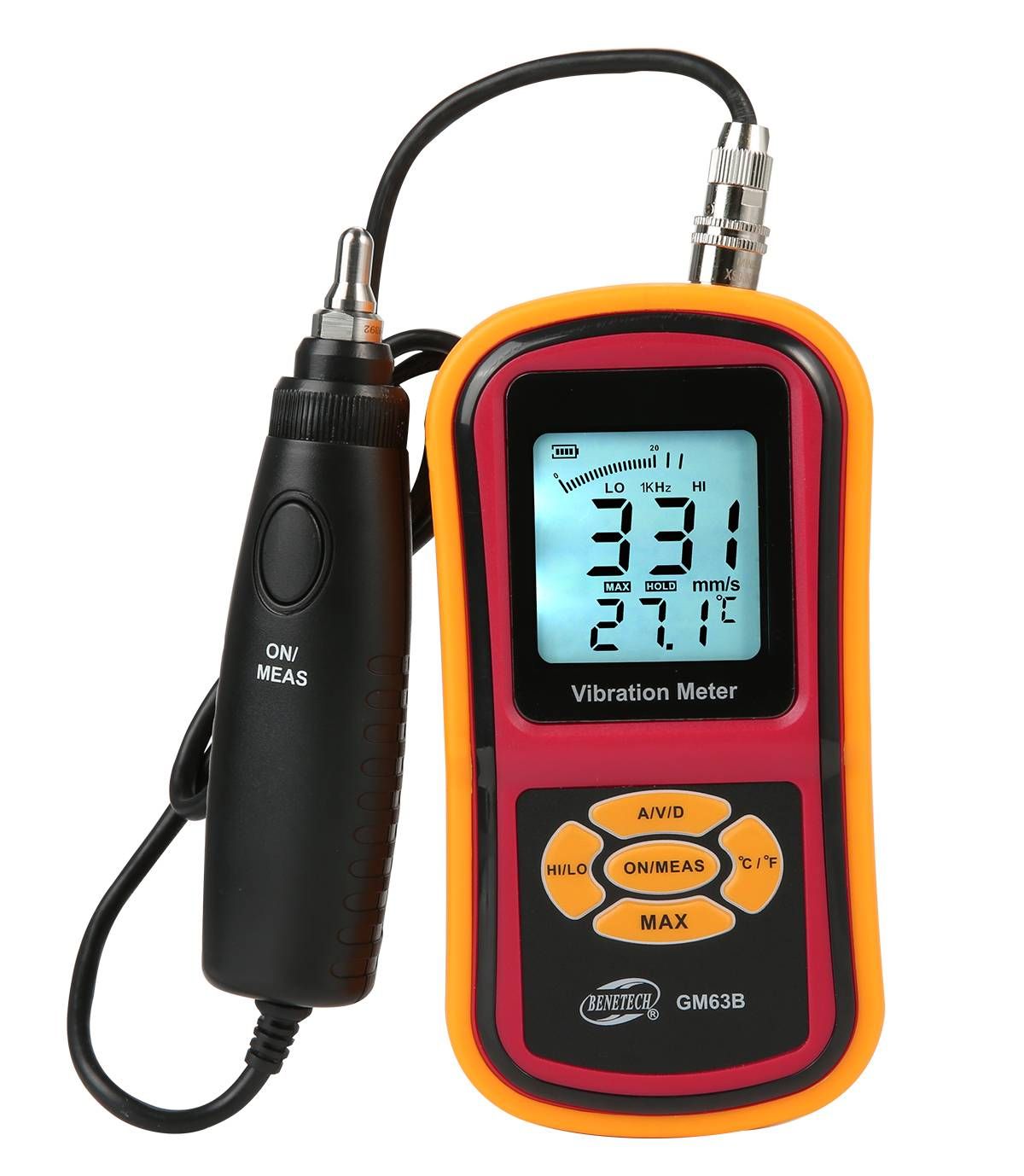 Benetech GM63B Digital LCD Display Vibration Meter / Sensor / Tester for Acceleration, Velocity and Displacement