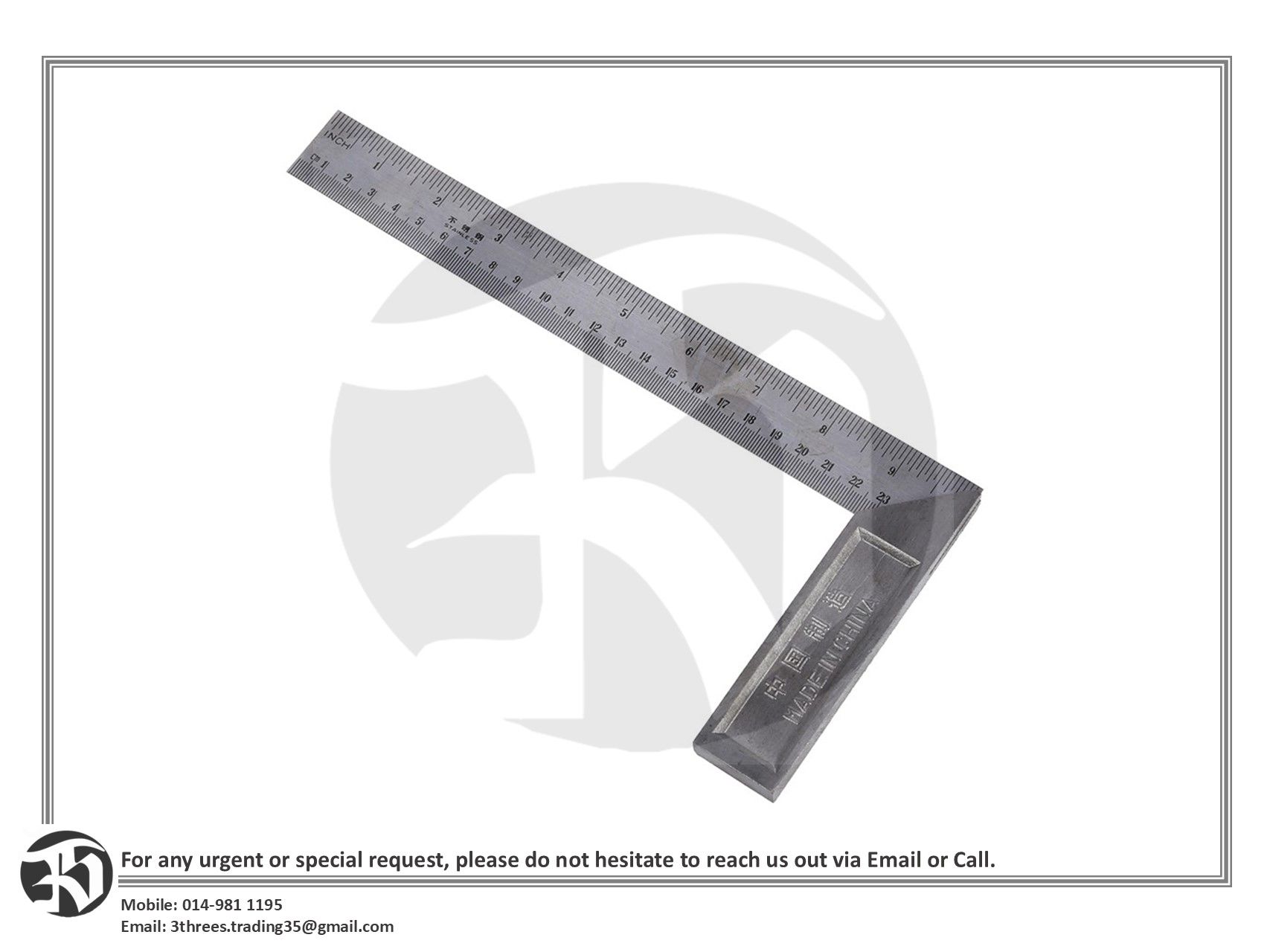 Steel L-Square Angle Ruler / Pembaris Sesiku L (6"/8"/10"/12")