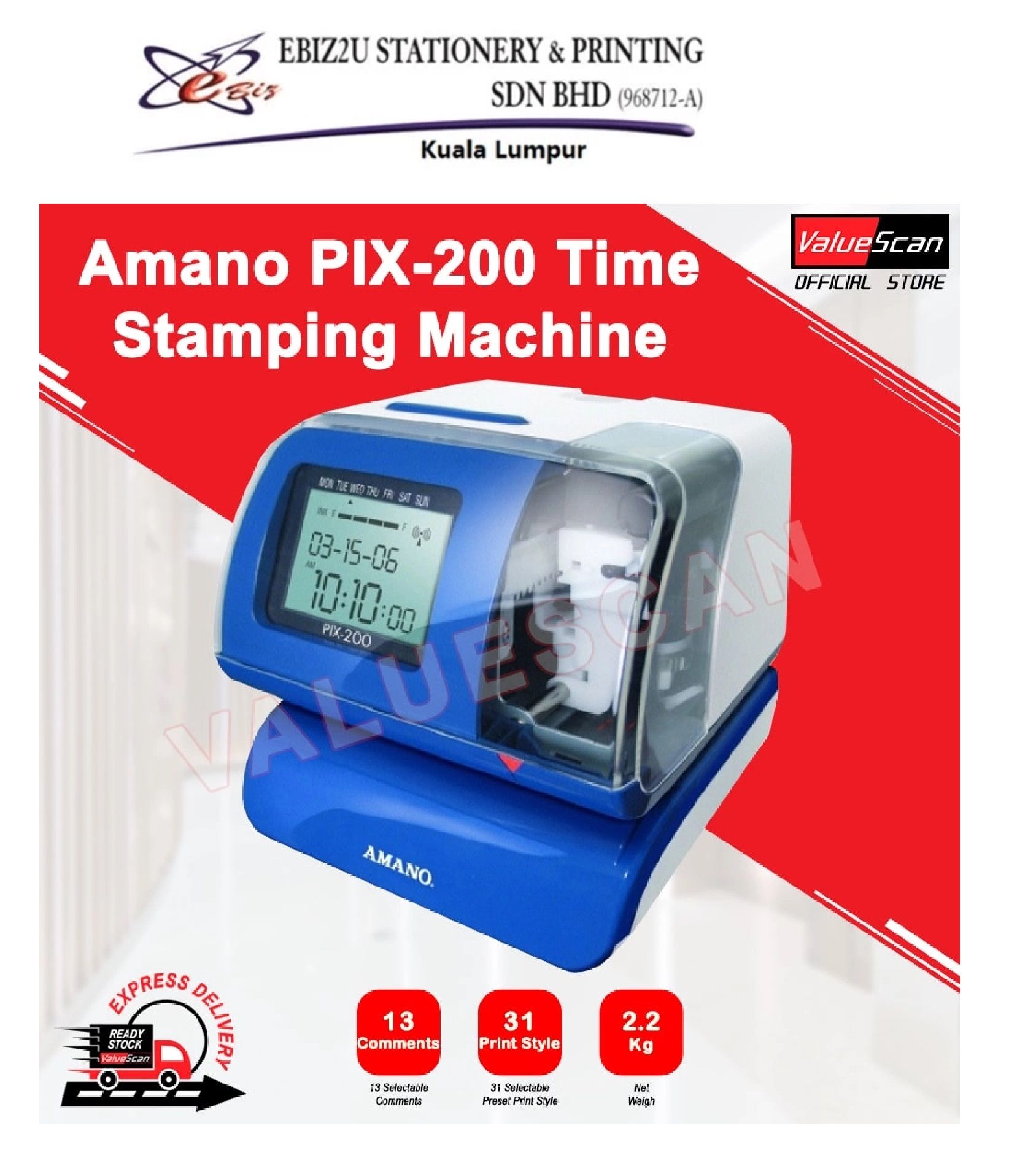 Amano PIX-200 Time Stamping Machine Time Stamp Back Up Battery