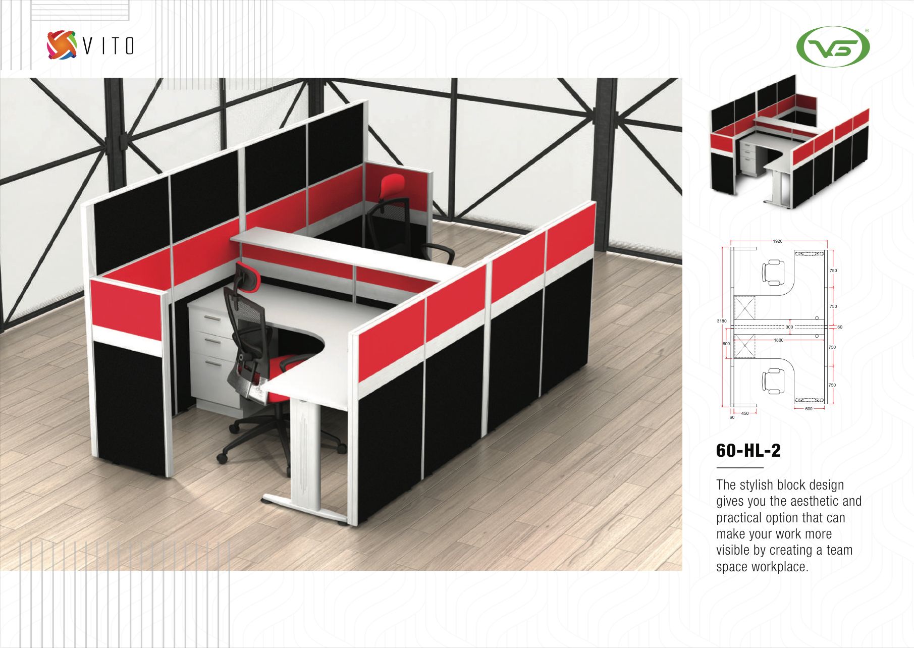 VS WORKSTATION CLUSTER OF 2 / 60-HL-2 / WORKSTATION / OFFICE TABLE