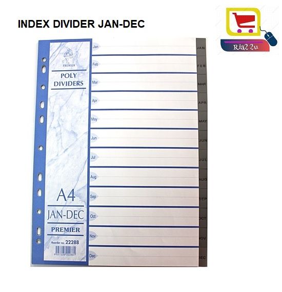 Premier PP Divider Jan-Dec Index Divider PM22288 (PP/PVC INDEX)