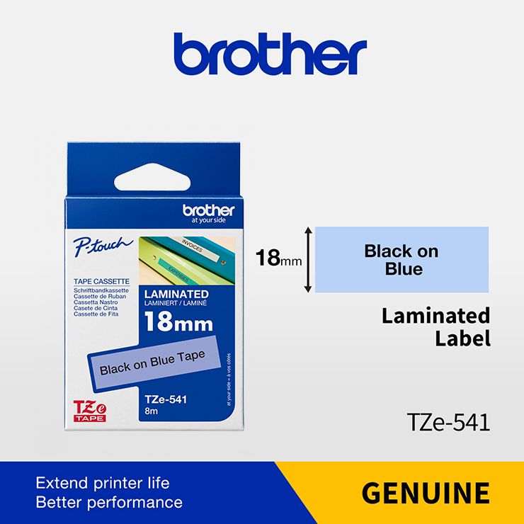 BROTHER P-TOUCH LABEL TAPE BLACK ON BLUE 18MM (TZE541)