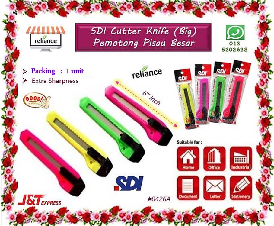 SDI Cutter Knife - Saiz Besar 6" inci / Paper Cutter / Pemotong Pisau Besar # SDI-0426A # RP0583 ( KTT : 1 unit )