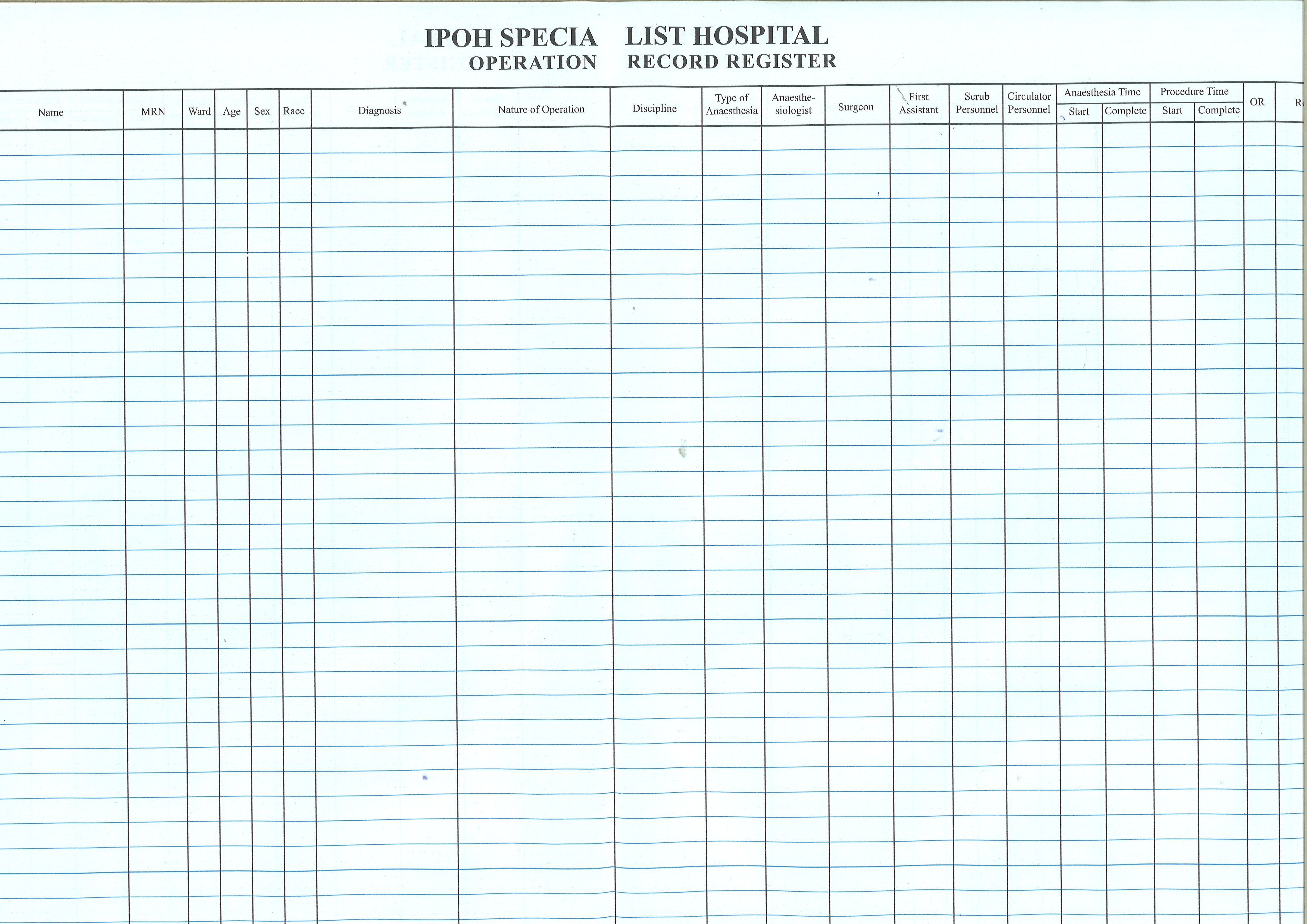 OPERATION RECORD REGISTER BOOK
