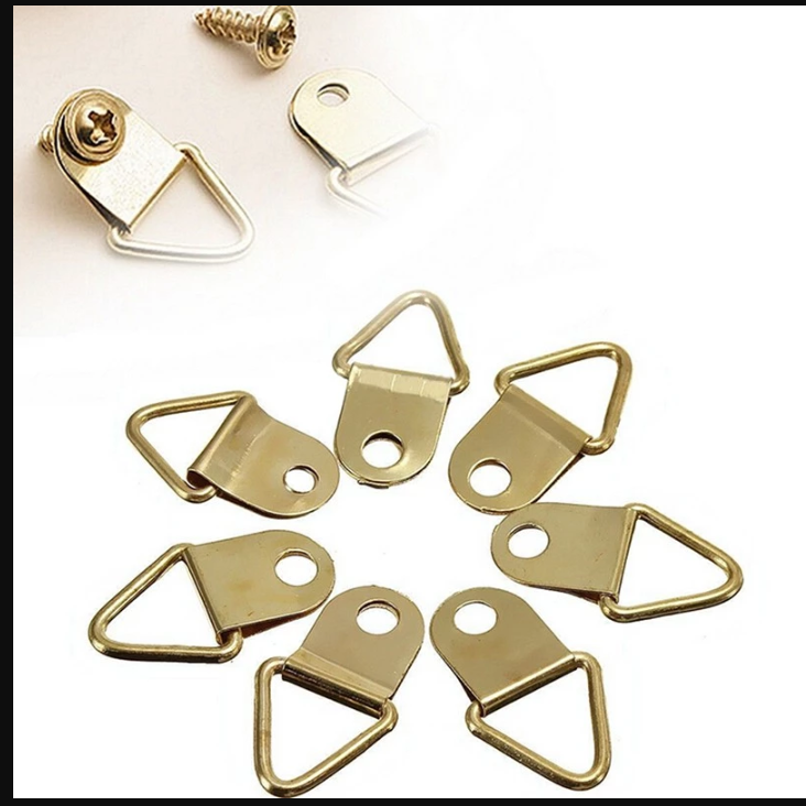 20PCS/PACK GOLDEN BRASS TRIANGLE PHOTO PICTURE FRAME WALL MOUNT HOOK HANGER RING