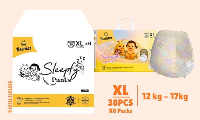 ( Live only ) Beenies Sleepfy Pants – 6 Packs per Carton | Baby Diaper Pants (M / L / XL / XXL) 80720 +11357 XL 1Ctn SL-11355-11358