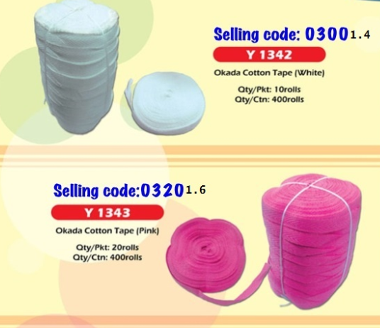 COTTON TAPE / Okada / Cotton Tape Cotton / Okada Cotton Tape #White #Pink