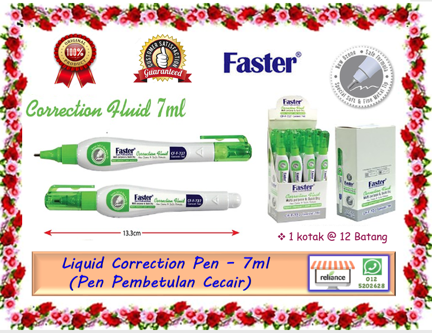 Faster Correction Pen - 7ml / Liquid Paper Correction Pen # Pen Pembetulan # Model : CCF-727 # RP-0050 ( KTT : 1 Batang )
