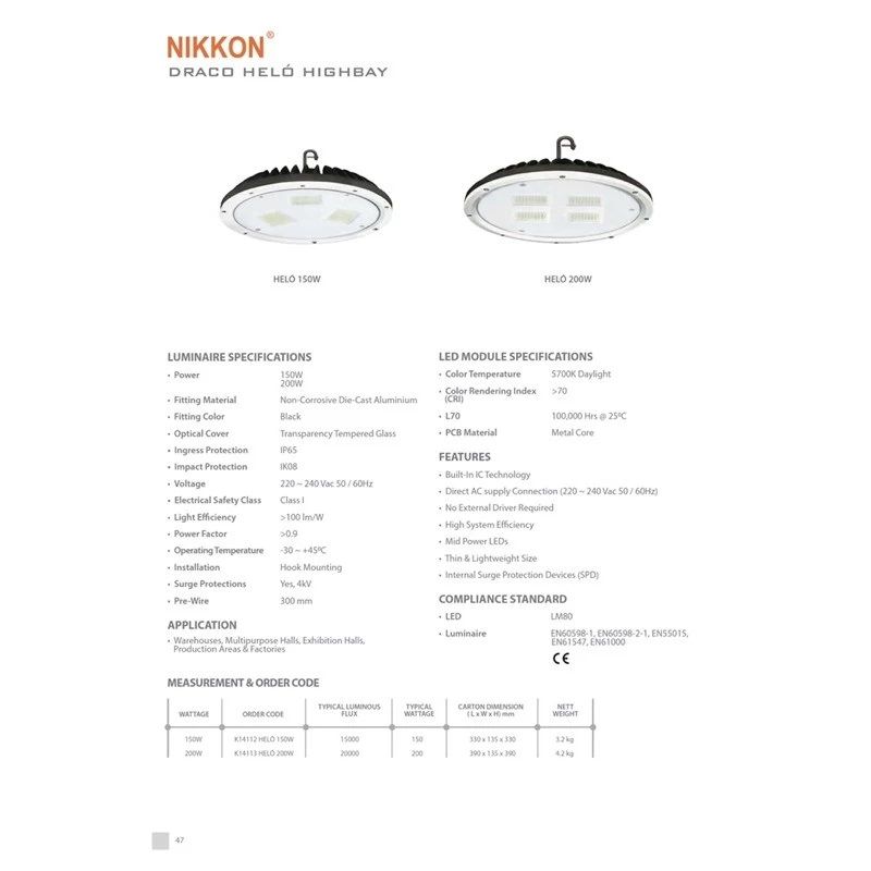 Nikkon Draco Helo 200W LED UFO Highbay (5700K)