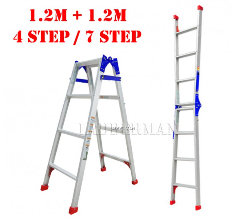 (1.2M + 1.2M) 2.4M 7 STEP MULTIFUNCTIONAL DUAL PURPOSE TWO WAY ALUMINIUM LADDER