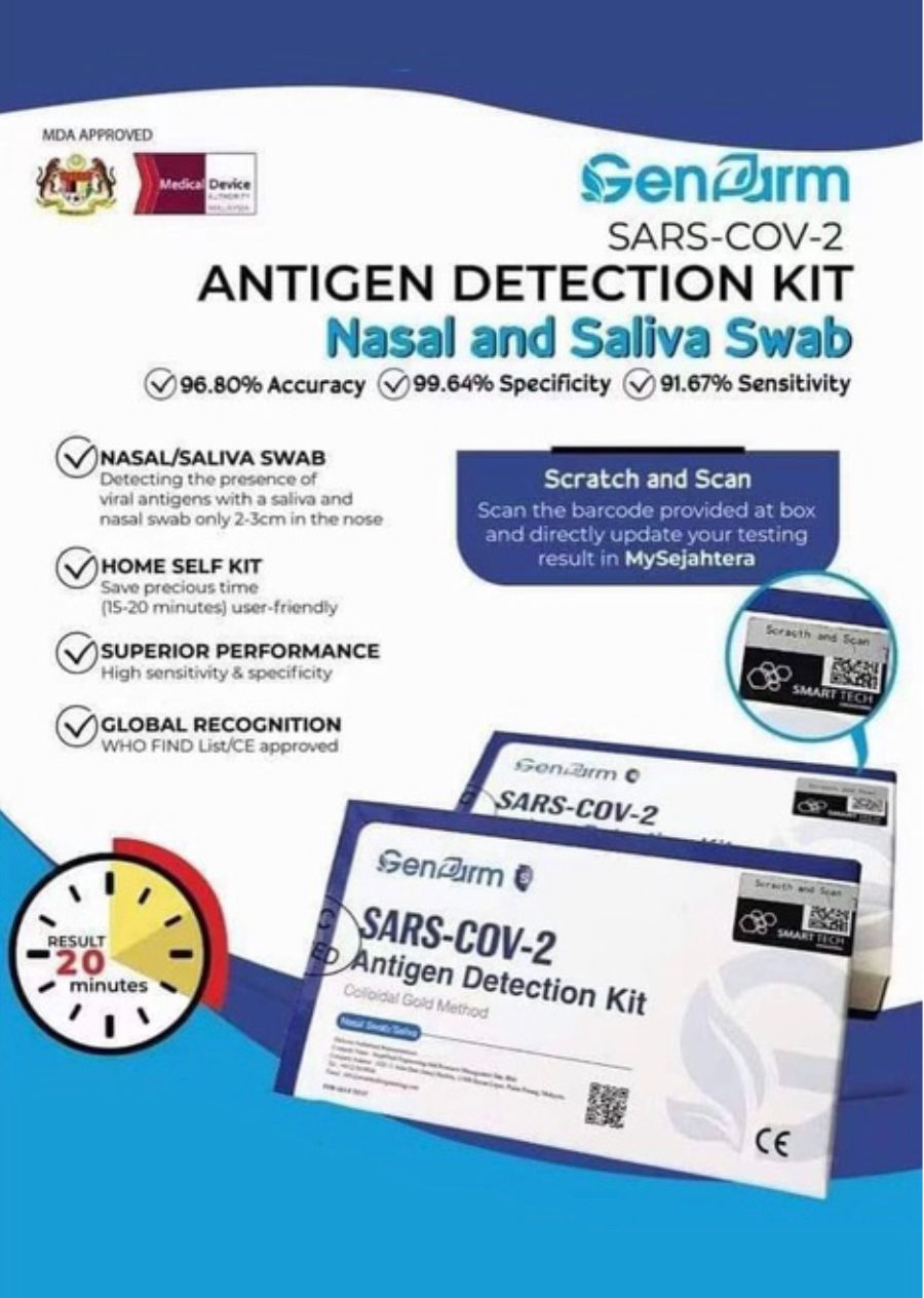 Genfarm 2in1 Covid-19 test kit GenFarm 2IN1 Saliva Antigen Detection Kit (MDA/KKM Approved) with Halal Cert, READY STOCK!
