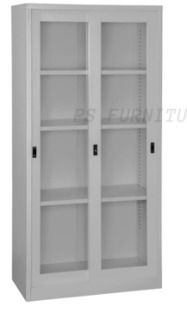 Almari besi, full height glass sliding door cabinet