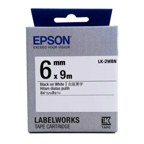 Epson LK-2WBN LabelWorks Tape - 6mm Black on White Tape (Item no: EPS LK-2WBN)