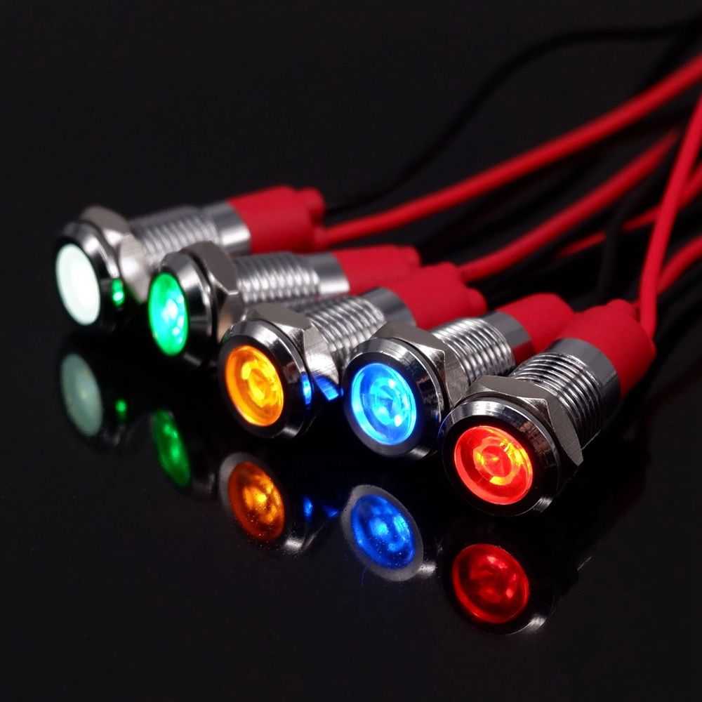8mm LED Warning indicator light Metal Waterproof Signal Lamp Pilot Wires switch 3V 5V 6V 12V 24V 220V red yellow blue