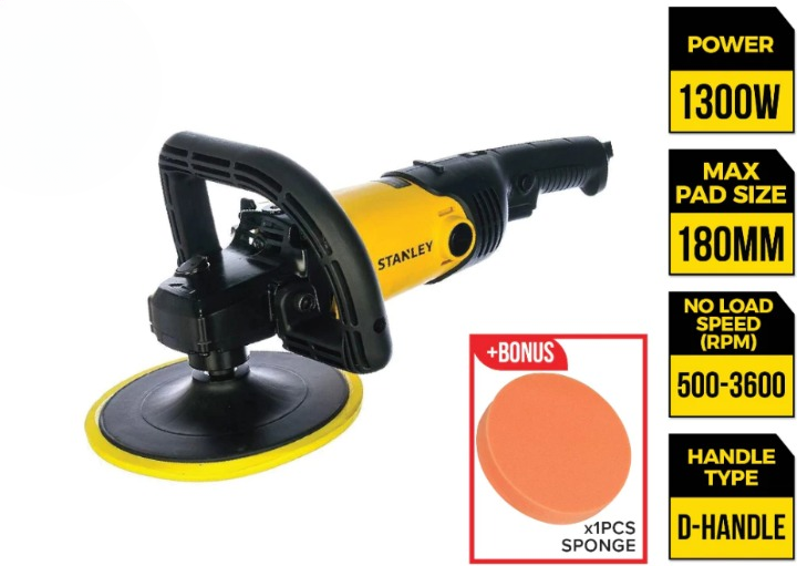 STANLEY SP137 CORDED CAR POLISHER 7" (180MM 1300W) 500-3600RPM 3.2KG
