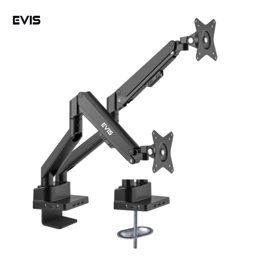 EVIS Dual Arm - Gas Strut Monitor Desktop Arm Desk Mount