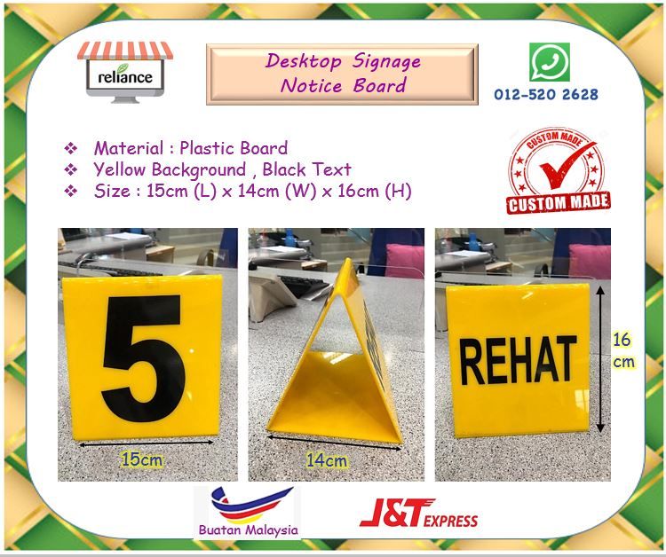 Desktop Signage Notice Board / Display Board / Papan Notis # Plastic Material # Custom Made # Dibuat Khas # Size : 15cm x 14cm x 16cm # RS1711 ( KTT : 1 Set @ 5 unit )
