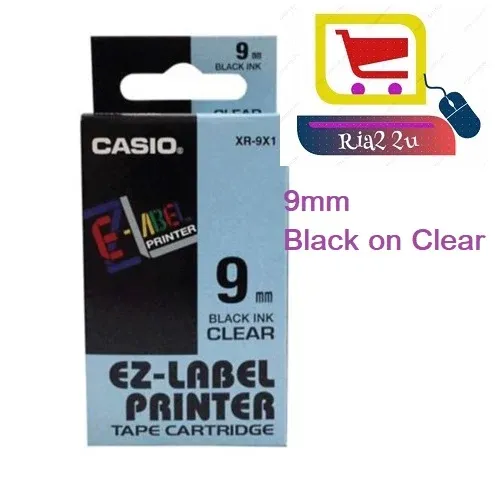 Casio EZ LABEL Printer Tape Cartridge 9mm (BLACK ON CLEAR) RTSB XR-9X1