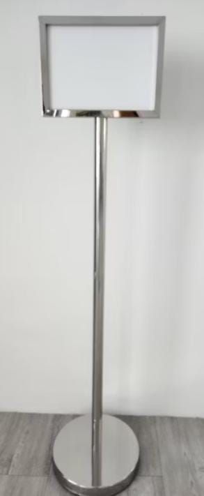Stainless steel stand including Pole, base cover and base weight - size A4 240mm x 330mm (orientation: landscape / potrait)