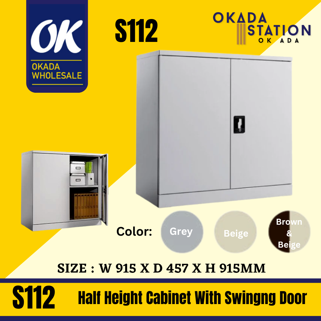 S112 Half Height Cupboard With Steel Swinging Door (With 1 Adjustable Shelves) / Metal Cabinet / Cabinet / Half Height Cabinet / Half Height Drawer / Steel Cupboard
