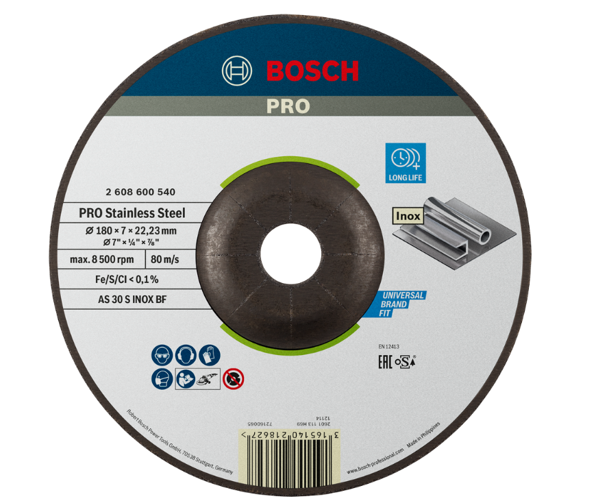 BOSCH PRO STAINLESS STEEL GRINDING DISC (180 X 6 X 22.23 MM) (2608600540)
