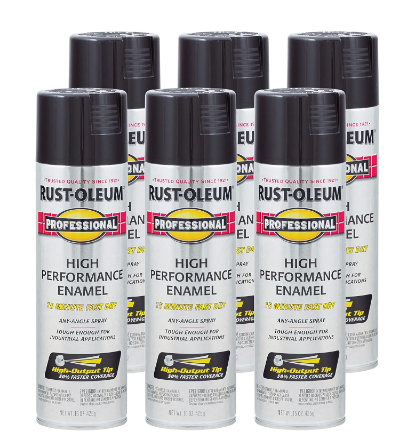 Rust-Oleum 7579838-6PK Professional High Performance Enamel Spray Paint, 15 oz, Gloss Black, 6 Pack