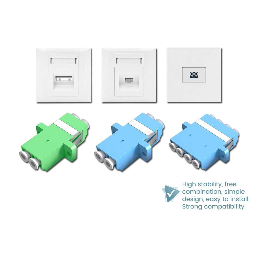LC SINGLEMODE & APC COUPLER WITH DUPLEX / QUADPLEX FIBER OPTIC FLAT & DEGREE FACEPLATE SET