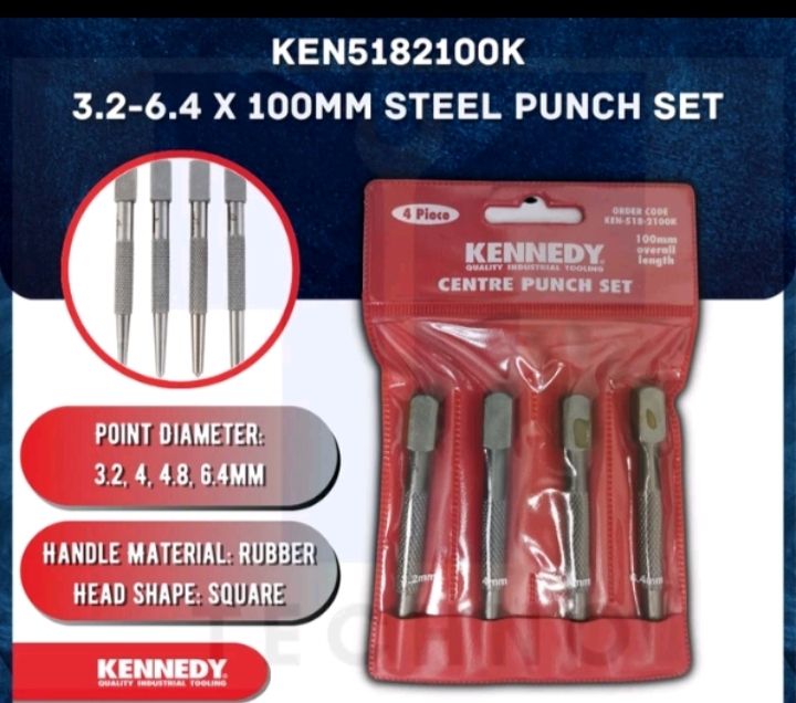 Kenneddy -Square Head Centre Punches - Set 4 Square Head Centre Punches - Set 4