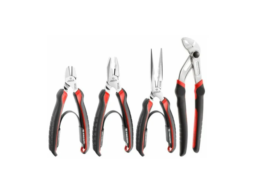 Facom 4-Piece Plier Set, Angled, Straight Tip, 160 mm, 185 mm, 200 mm, 245 mm Overall