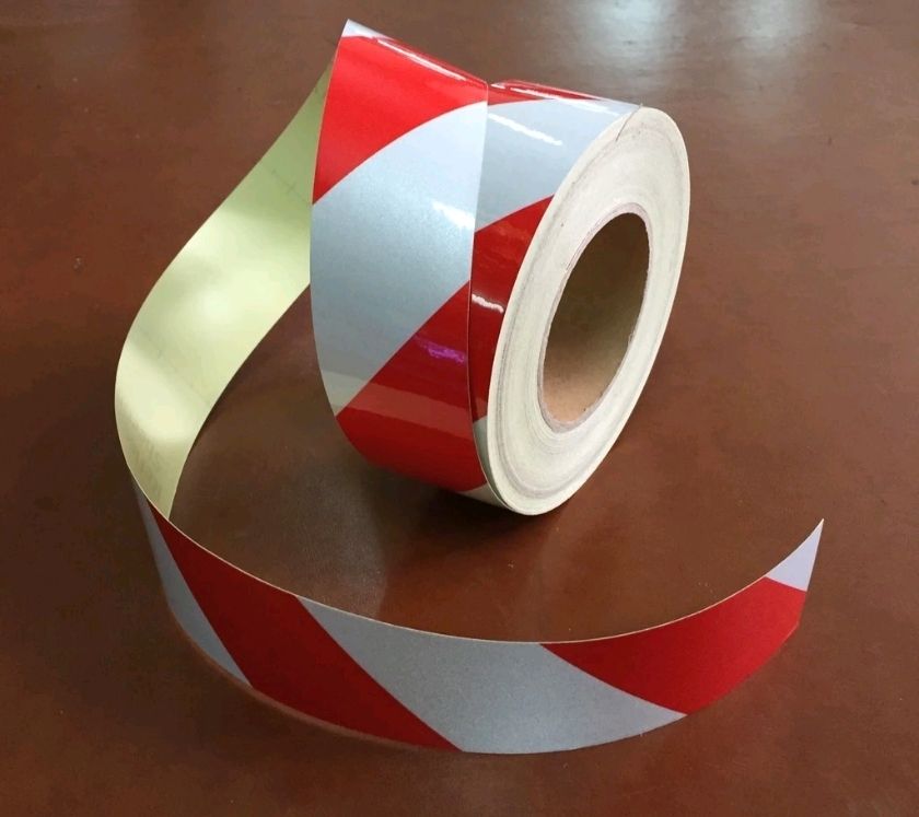 PVR Reflective Sticker Oblique Strip White And Red Width 2 Inches Retail 5 Meters