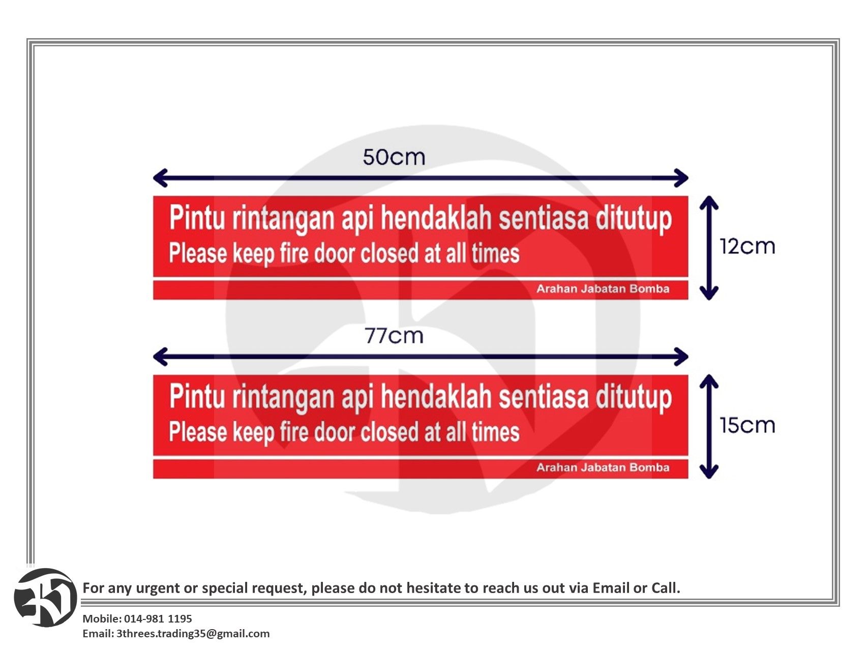 Bomba Acrylic Door Signage (Pintu Rintangan Api Hendaklah Sentiasa Ditutup)