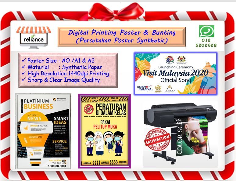 Digital Printing Poster (Synthetic Paper) / Percetakan Digital Poster * Bunting * Banner # Material - Synthetic Printing # Customize Size # Without Poster Frame # High Quality Image # RS1870 ( KTT : 1 Keping )