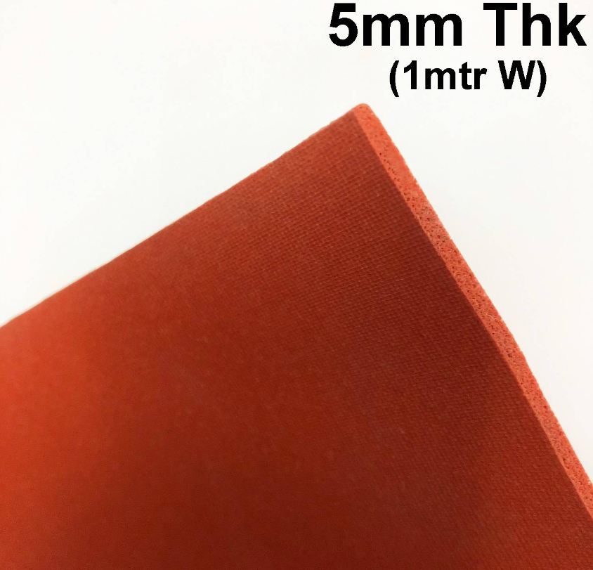 RED SILICONE SPONGE RUBBER SHEET CLOSED CELL SILICONE FOAM GASKET ROUGH SURFACE 5MM THICK (1 METER W)