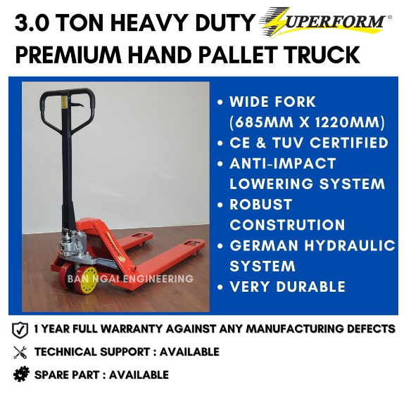 SUPERFORM 3.0 TON HAND PALLET TRUCK WIDE FORK (685MM X 1220MM) MANUAL PALLET JACK HAND JACK | 1 YEAR FULL WARRANTY