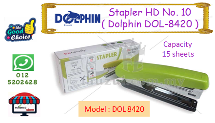 Dolphin Stapler No. 10 # DOL-8420 # Stapling 15 Keping Kertas # RP0651 ( KTT : 1 Unit )